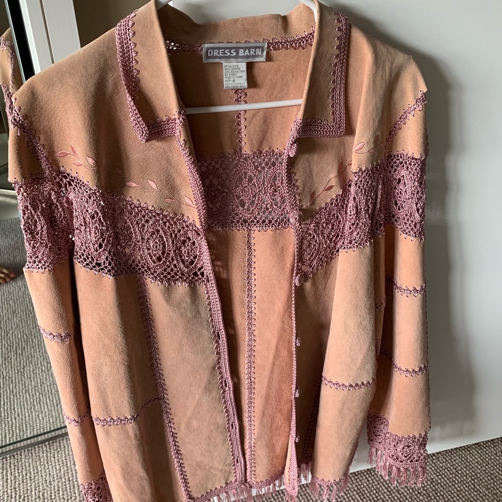 Dress Barn Pink Suede Fringed Jacket—size 8
